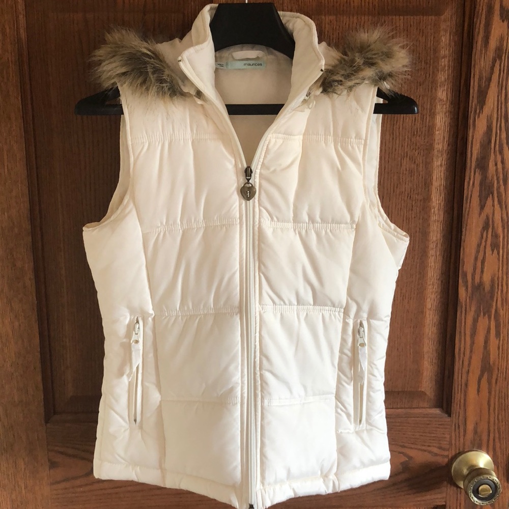 Faux Fur Hood Off White Puffer Vest